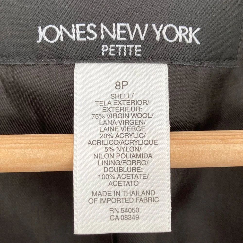 Jones New York Plaid Wool Blend Collarless Jacket Blazer Blue Black 8P